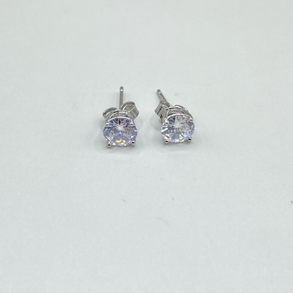 Sterling Silver and Cubic Zirconia Solitaire Earrings - Picture 1 of 6